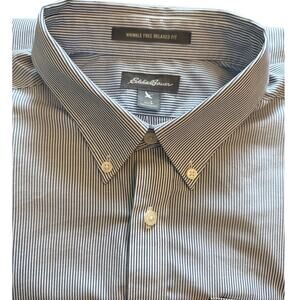 Eddie Bauer Men’s Large Pinstripe Wrinkle Resistant Button Down Shirt Blue